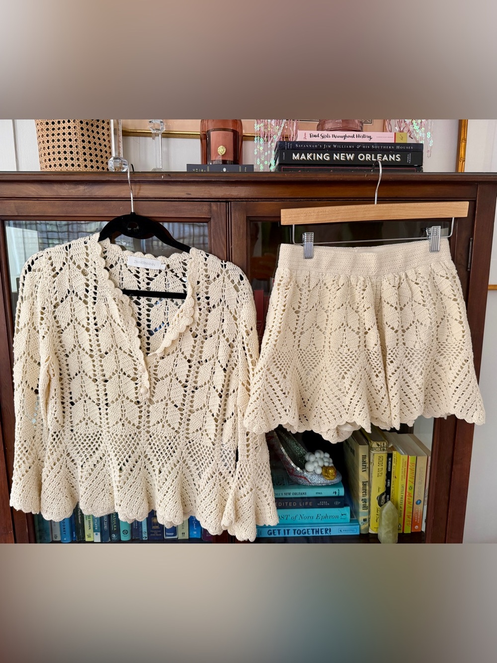 Zimmermann Cream Awaken Scalloped Crochet Set Top and Shorts Size 1